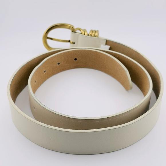 Harriet Isles Evereve Cream Leather Belt With Gold Buckle, Size M/L - Picture 4 of 8